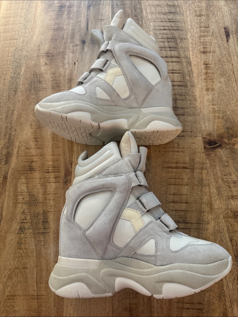 Isabel Marant Balskee White , Gray and Cream 50 MM High-Top Wedge Sneakers - Picture 6 of 12
